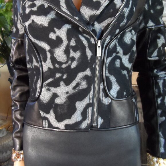 Diane Von Furstenberg Black Leather Skirt /Wool/Leather Moto Jacket Set Size 2/4 - Picture 11 of 16